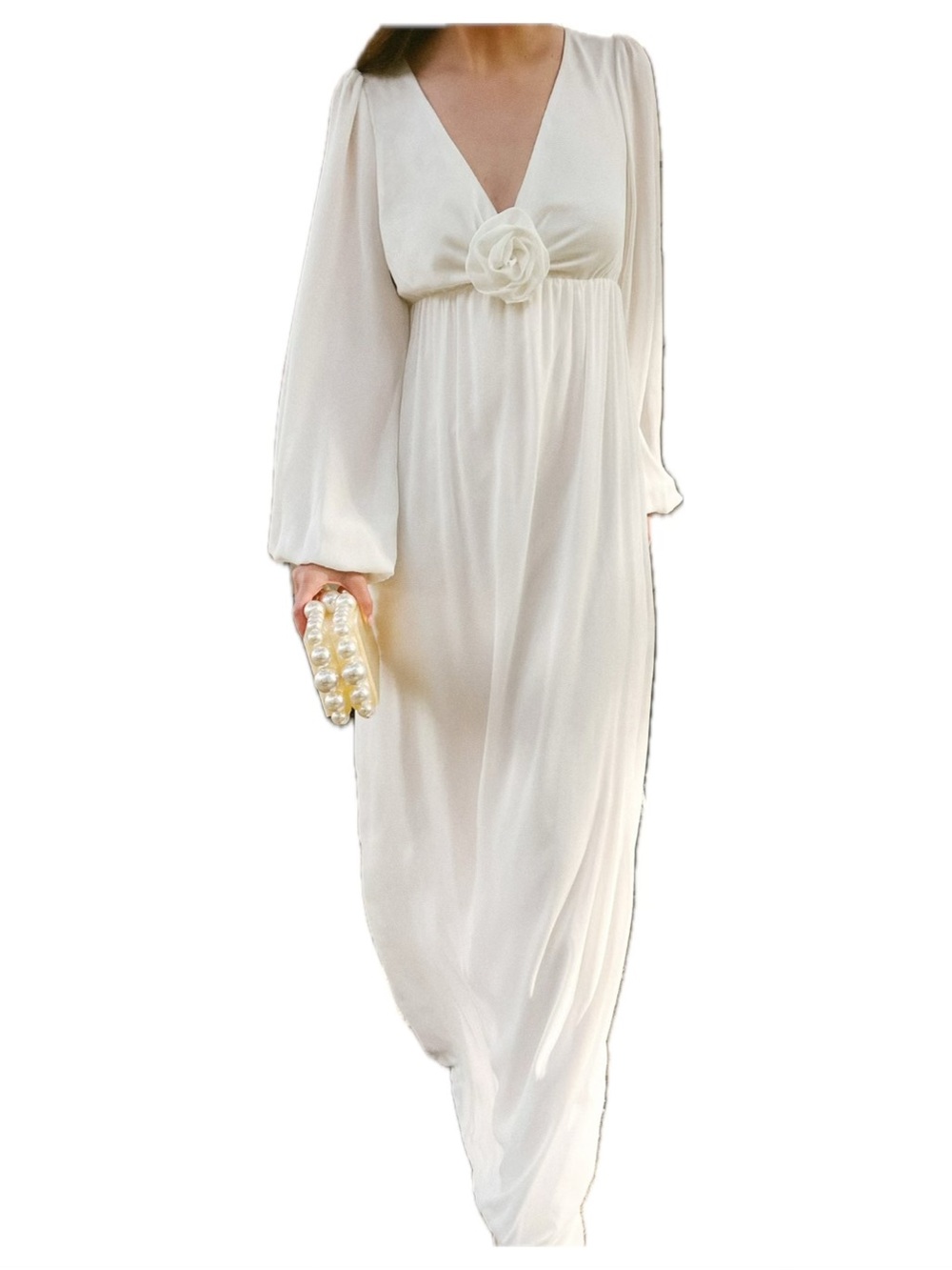 Show Me Your Muumuu NWT v -Neck Long Sleeve Maxi Dress with Floral Waist Accent